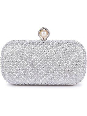 Women Silver Sparkly Glitter Clutch Purse Fashionable Rhinestones Party Handbags